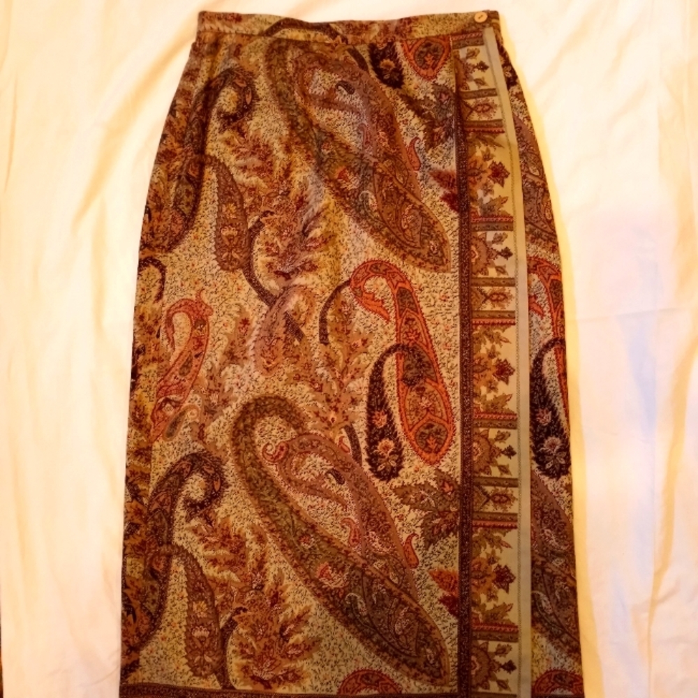 Talbots 100%silk Paisley midi wrap around skirt